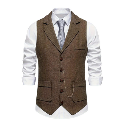 Herren Klassische Tweedweste Revers Elegant Braun - Eveloria