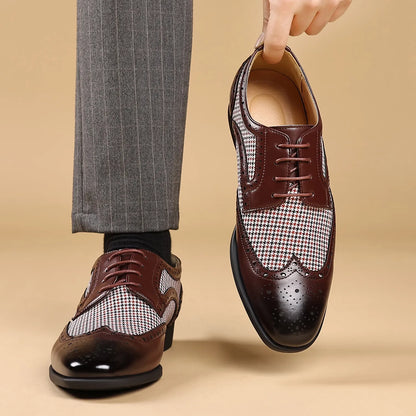 Herren Oxford Schuhe Hahnentritt-Muster Klassische Brogue-Details