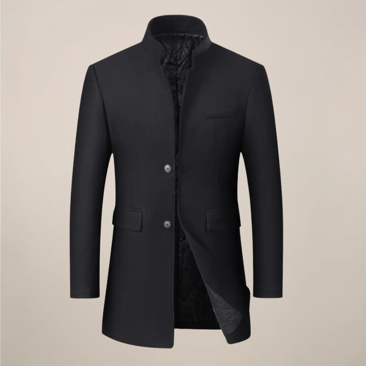 Herren Langmantel Slim Fit Stehkragen Winterjacke Schwarz - Eveloria