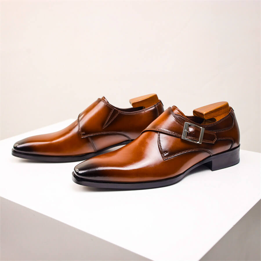 Herren Monk Strap Schuhe Lederschuhe Elegantes Design Schwarz - Eveloria