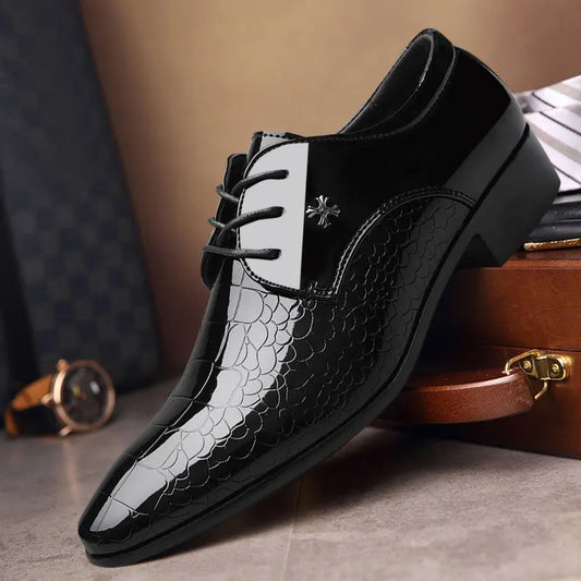 Herren Lack Oxford Schuhe Elegante Schnürschuhe Schwarz - Eveloria