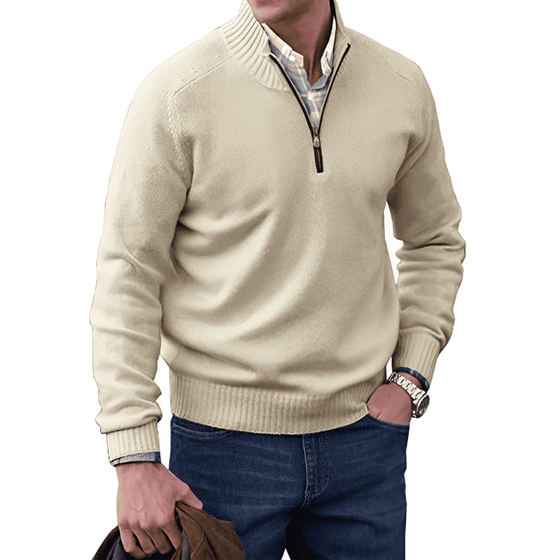 Herren Strickpullover Quarter Zip Winter Pullover Schwarz - Eveloria