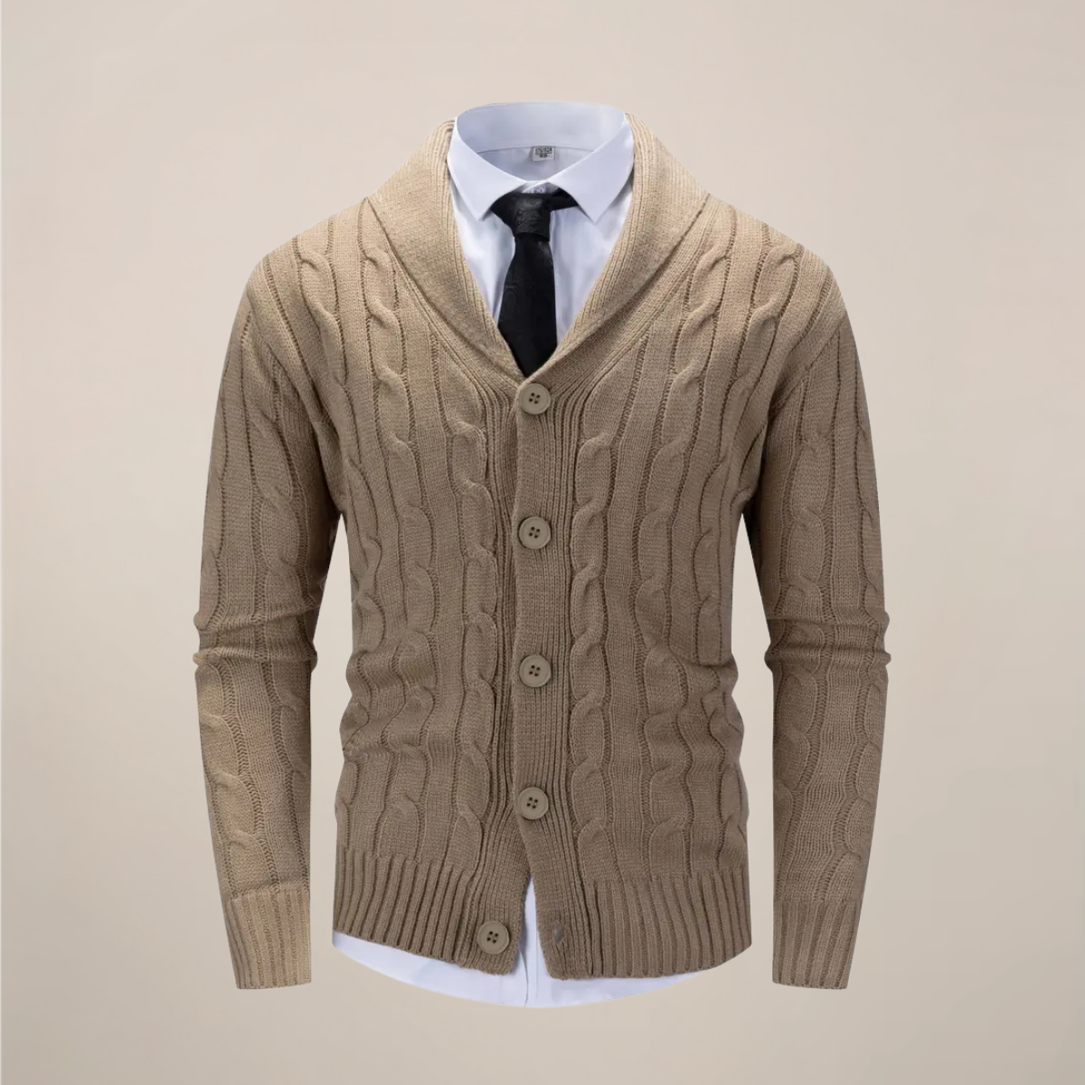 Herren Strickcardigan Grobstrick Pullover Schalkragen Beige