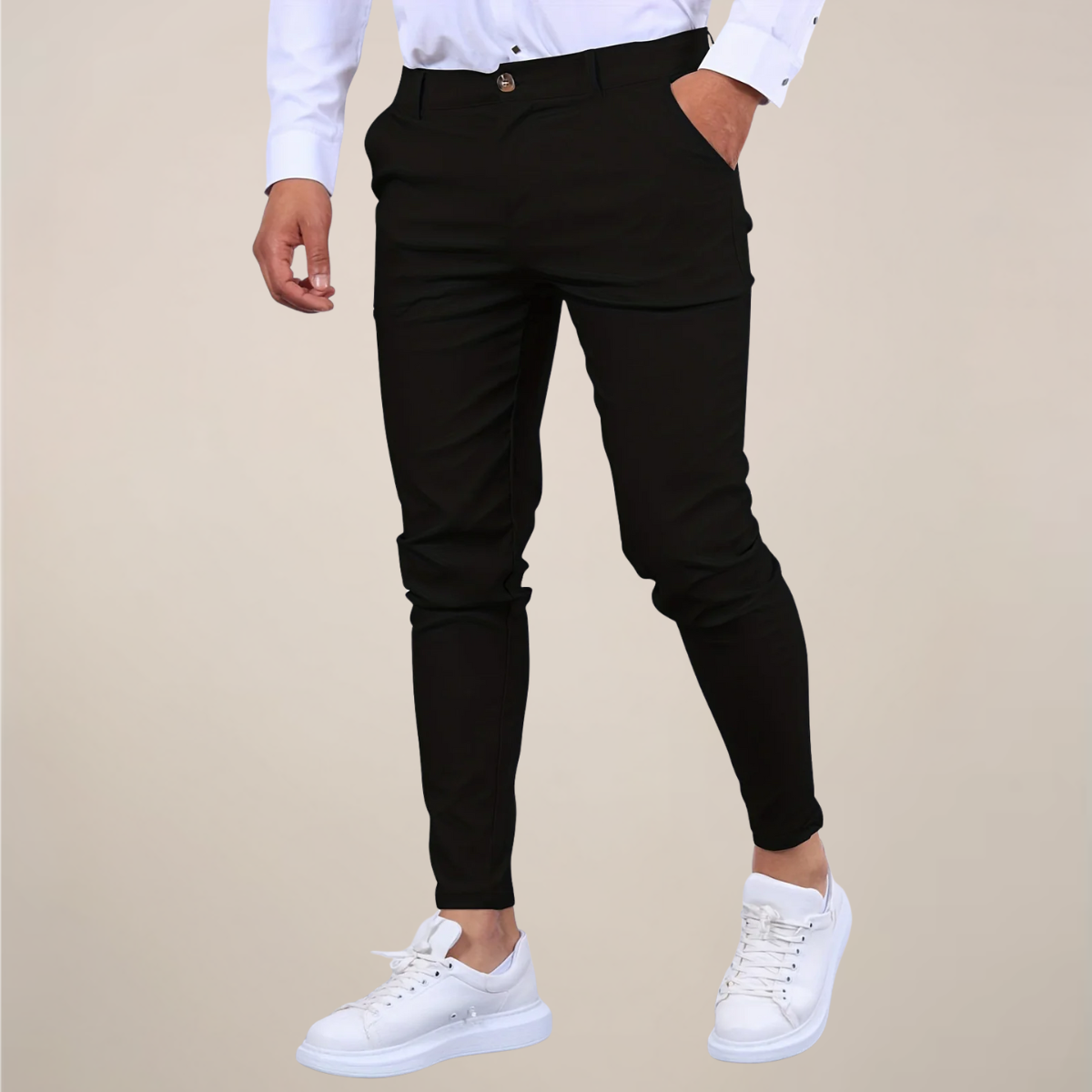 Herren Chino Hose Slim Fit Lässig Beige