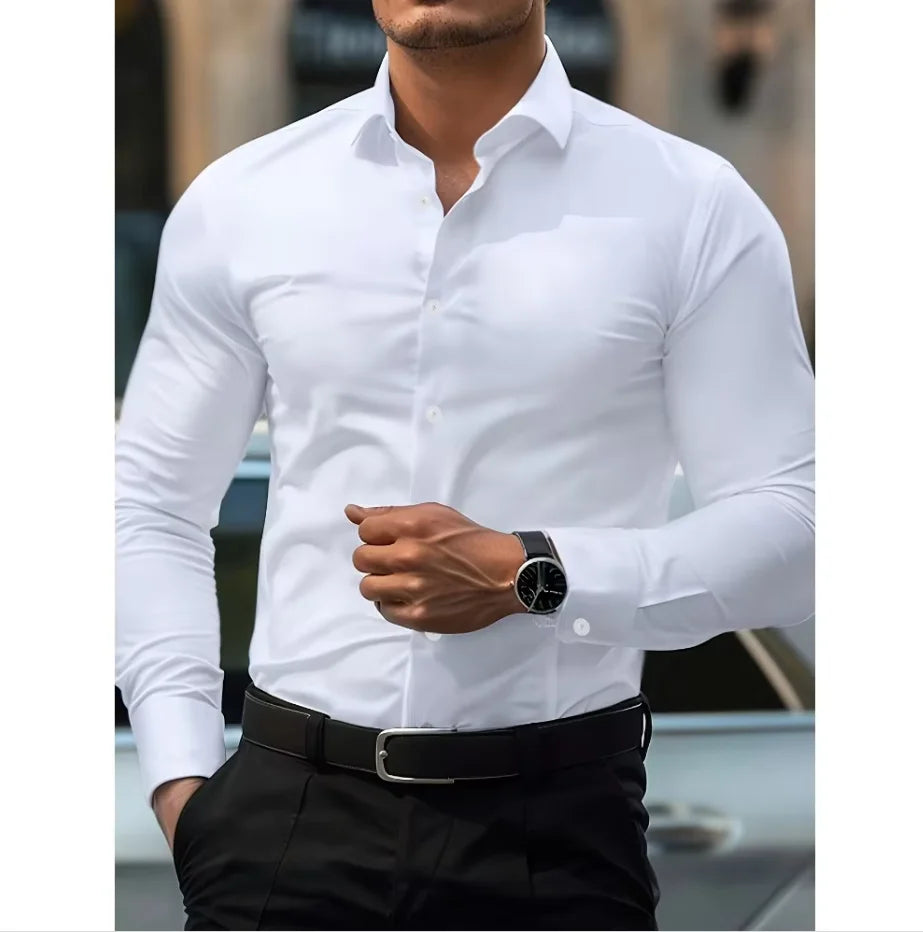 Herren Langarmhemd mit Knopfleiste und Kragen