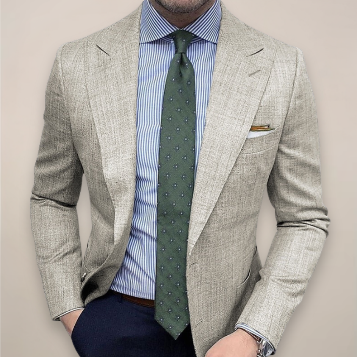 Herren Blazer Strukturierter Taillierter Beige - Eveloria