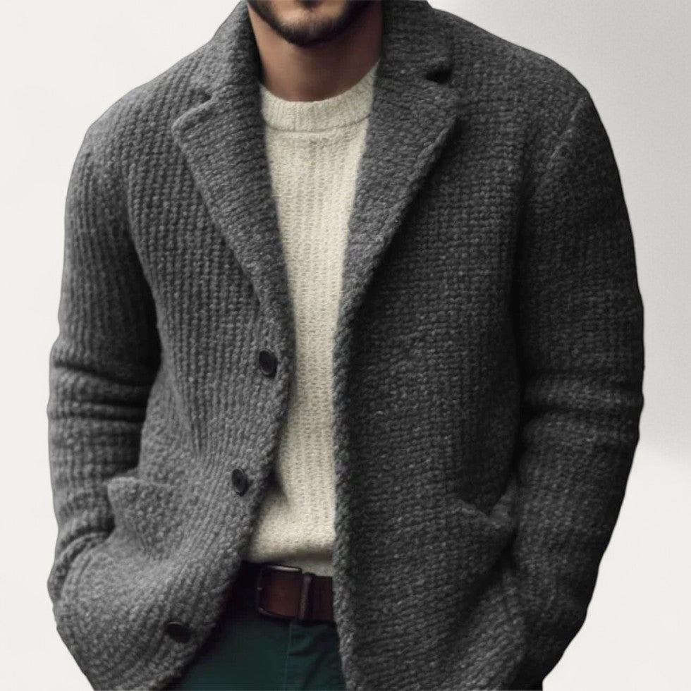Herren Strickblazer Cardigan Strukturierter Stoff Klassisches