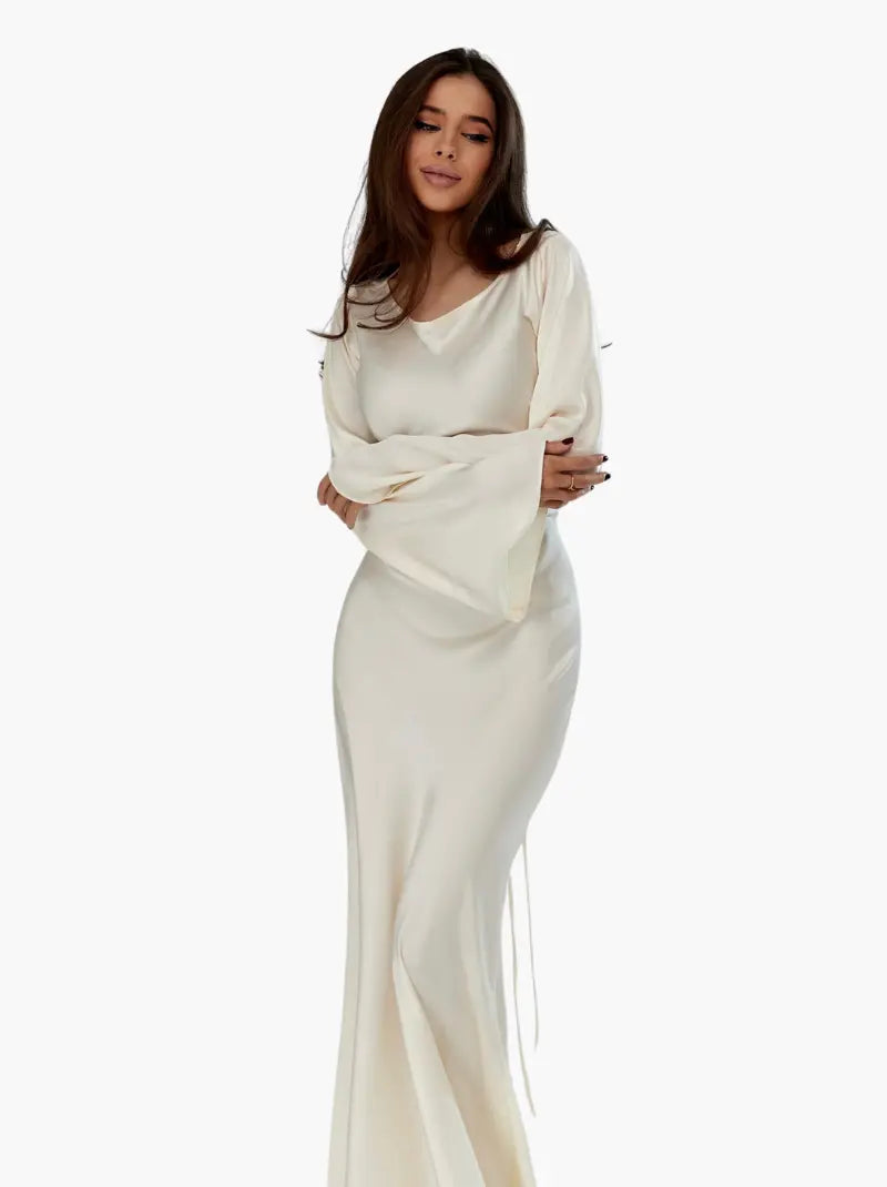 Damen Abendkleid Maxikleid Figurbetont Lange Ärmel