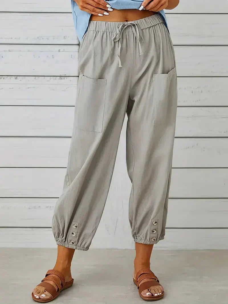 Damen Freizeit-Hose Elastischer Bund Kordelzug Schwarz - Eveloria