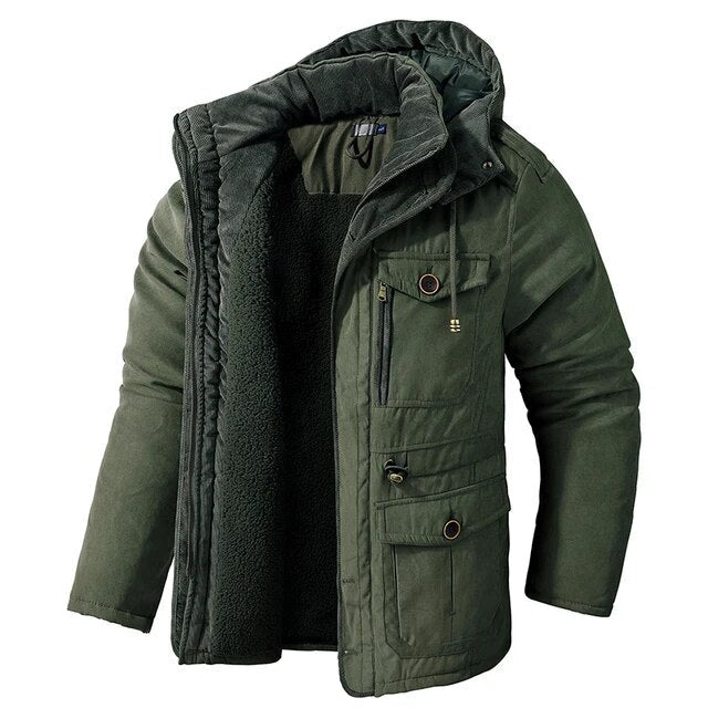 Mit Fleece gefütterte Jacke - Warme Winterjacke mit Kapuze und Taschen für Männer-Armeegrün-S-Chaps Herrenmode