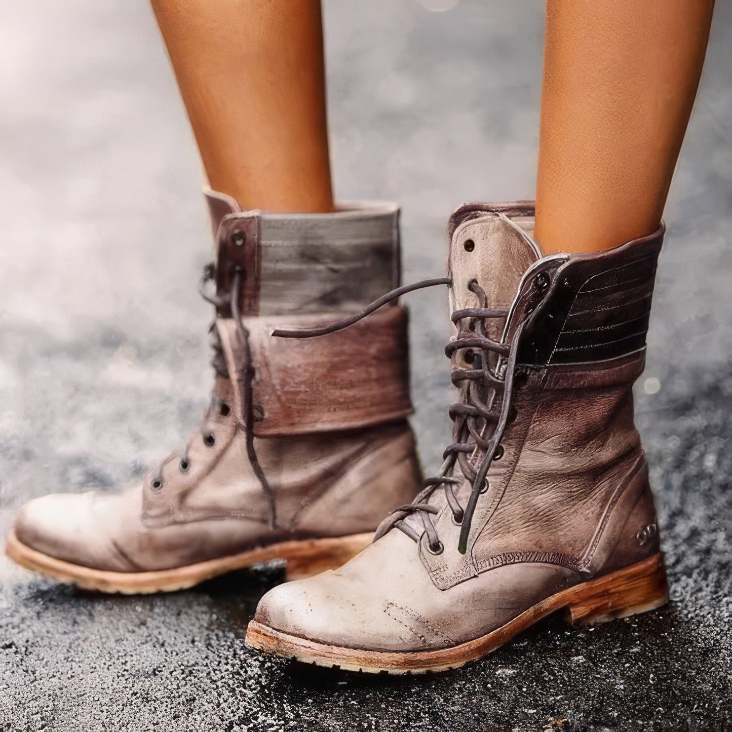 Eveloria Damen Lederstiefel Retro Braun