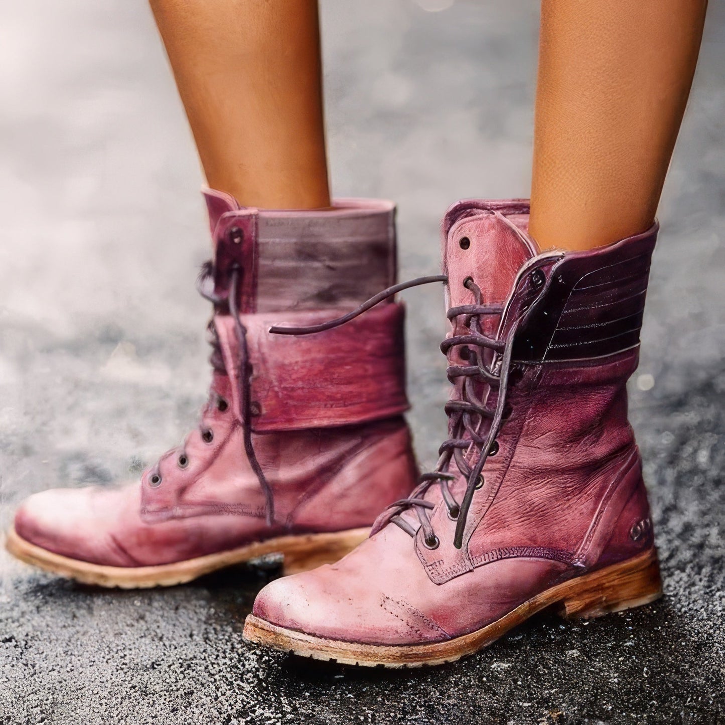 Eveloria Damen Lederstiefel Retro Braun