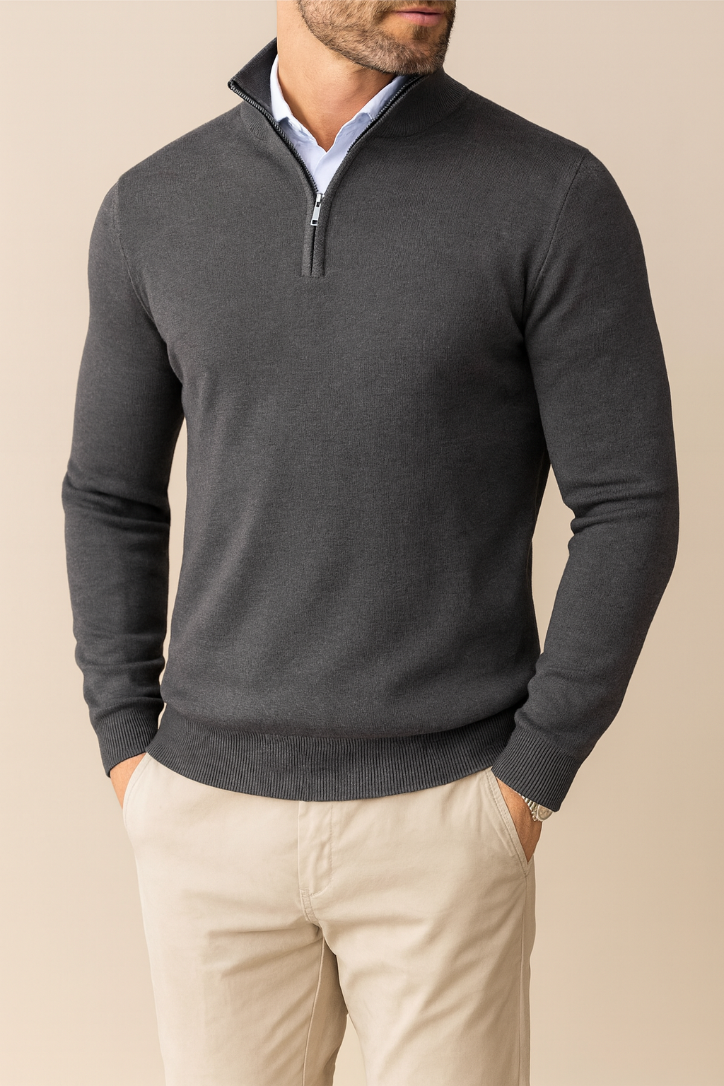 Herren Pullover Viertel-Reißverschluss Komfortabel Vielseitig