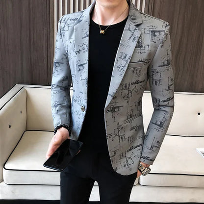 Eveloria Herrenblazer Modern Bedruckt Lässig