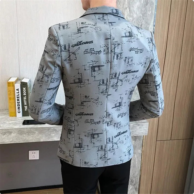 Eveloria Herrenblazer Modern Bedruckt Lässig