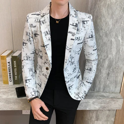 Eveloria Herrenblazer Modern Bedruckt Lässig