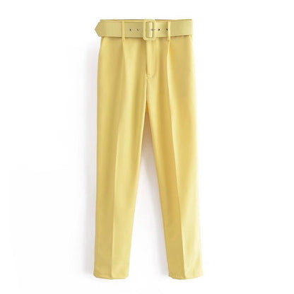 Eveloria Damen Hochbundhose mit Gürtel und Taschen Beige
