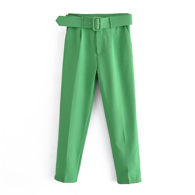 Eveloria Damen Hochbundhose mit Gürtel und Taschen Beige