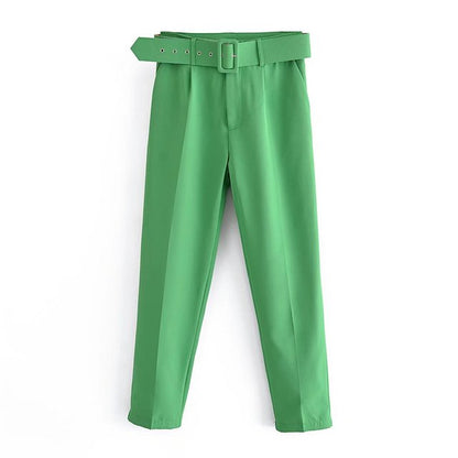 Eveloria Damen Hochbundhose mit Gürtel und Taschen Beige