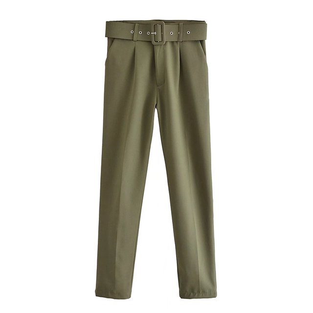 Eveloria Damen Hochbundhose mit Gürtel und Taschen Beige