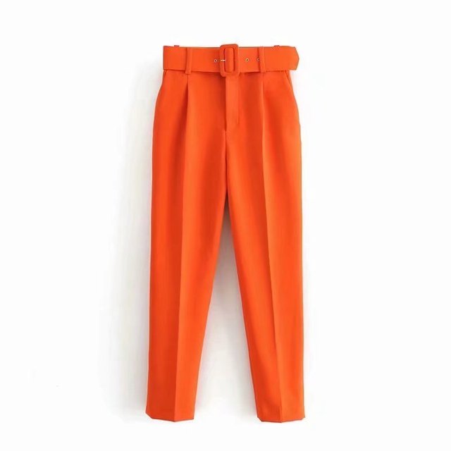 Eveloria Damen Hochbundhose mit Gürtel und Taschen Beige