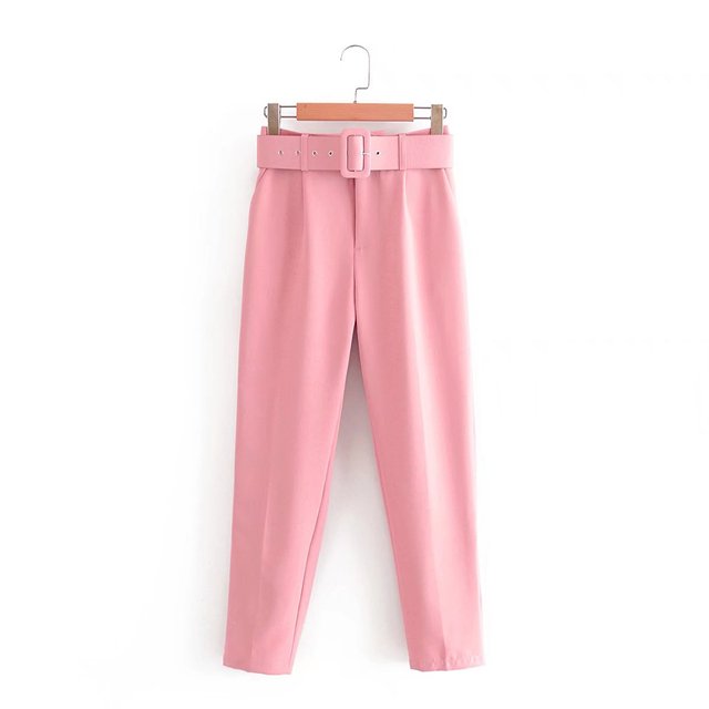 Eveloria Damen Hochbundhose mit Gürtel und Taschen Beige