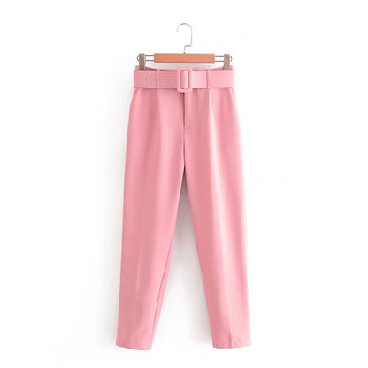 Eveloria Damen Hochbundhose mit Gürtel und Taschen Beige