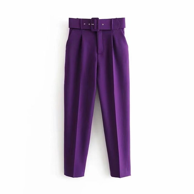 Eveloria Damen Hochbundhose mit Gürtel und Taschen Beige