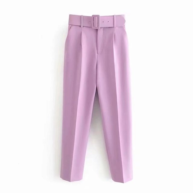 Eveloria Damen Hochbundhose mit Gürtel und Taschen Beige