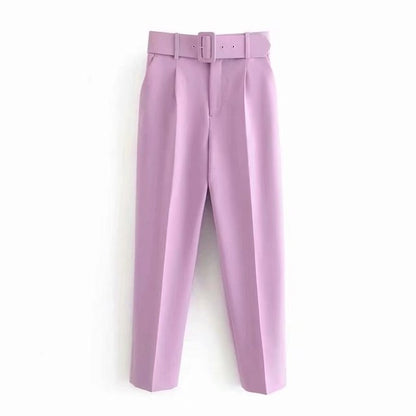 Eveloria Damen Hochbundhose mit Gürtel und Taschen Beige