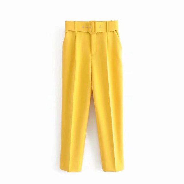 Eveloria Damen Hochbundhose mit Gürtel und Taschen Beige