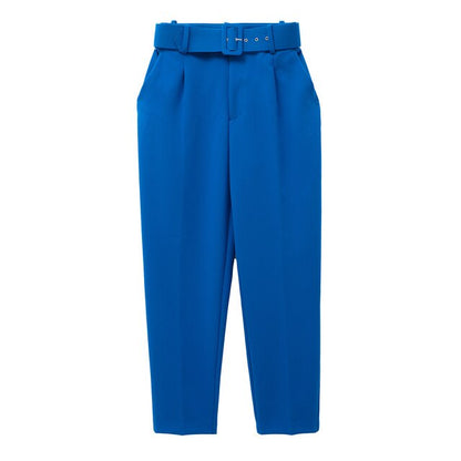 Eveloria Damen Hochbundhose mit Gürtel und Taschen Beige