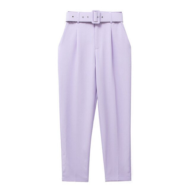 Eveloria Damen Hochbundhose mit Gürtel und Taschen Beige