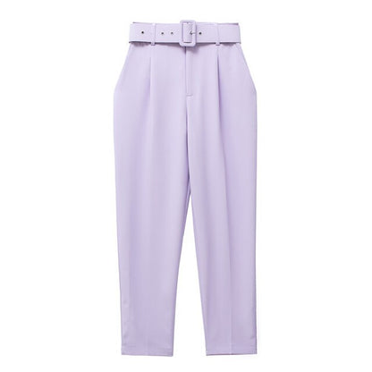 Eveloria Damen Hochbundhose mit Gürtel und Taschen Beige