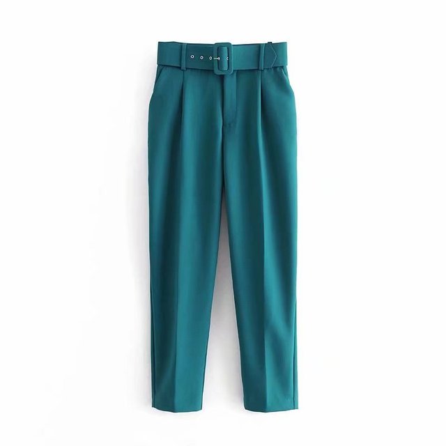 Eveloria Damen Hochbundhose mit Gürtel und Taschen Beige