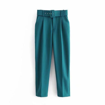 Eveloria Damen Hochbundhose mit Gürtel und Taschen Beige