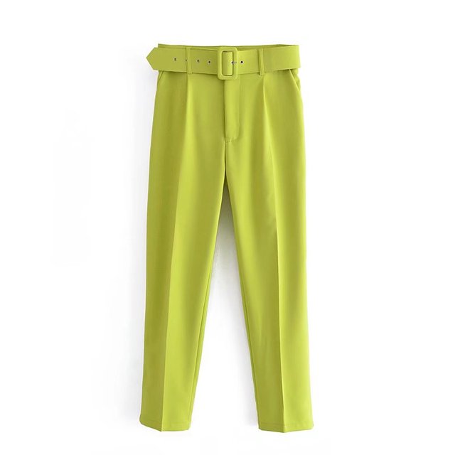Eveloria Damen Hochbundhose mit Gürtel und Taschen Beige
