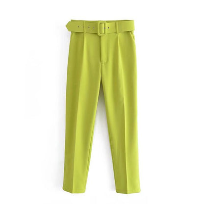 Eveloria Damen Hochbundhose mit Gürtel und Taschen Beige