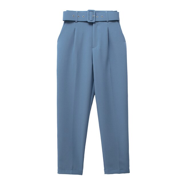 Eveloria Damen Hochbundhose mit Gürtel und Taschen Beige