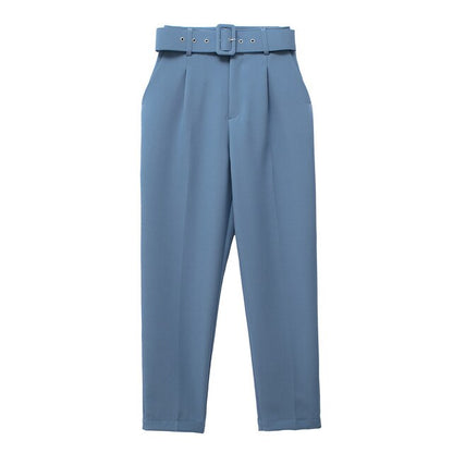Eveloria Damen Hochbundhose mit Gürtel und Taschen Beige