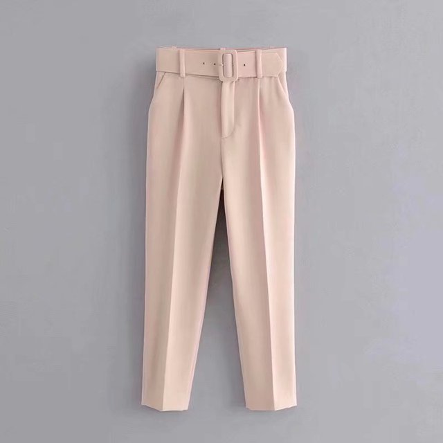 Eveloria Damen Hochbundhose mit Gürtel und Taschen Beige