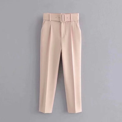 Eveloria Damen Hochbundhose mit Gürtel und Taschen Beige
