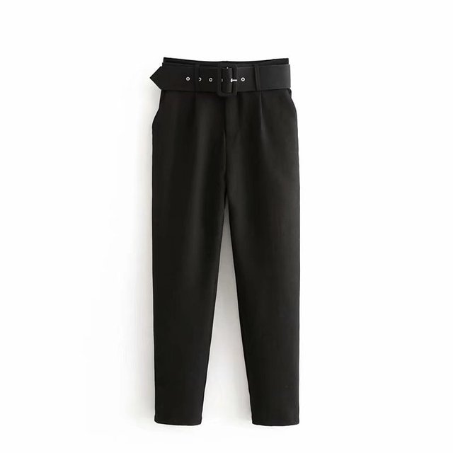 Eveloria Damen Hochbundhose mit Gürtel und Taschen Beige