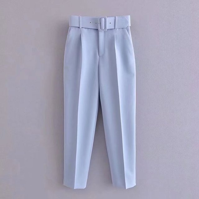Eveloria Damen Hochbundhose mit Gürtel und Taschen Beige