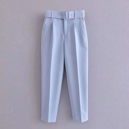 Eveloria Damen Hochbundhose mit Gürtel und Taschen Beige