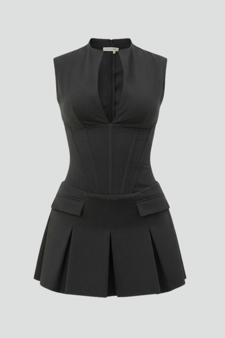 Damen Minikleid Plissiert Tiefes Dekolleté - Eveloria