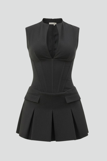 Damen Minikleid Plissiert Tiefes Dekolleté - Eveloria