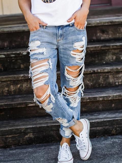 Eveloria Damen Loses Jeans aus Denim mit Lochmuster