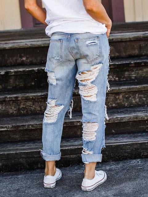 Eveloria Damen Loses Jeans aus Denim mit Lochmuster