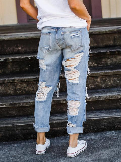 Eveloria Damen Loses Jeans aus Denim mit Lochmuster